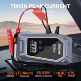 GKFLY 4 en 1 Arrancador de Coche 7000A con Compresor 150 PSI – Power Bank y Bomba Digital 12V