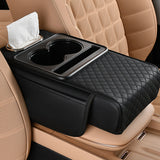 Caja Reposabrazos de Coche con Portavasos y Almacenamiento Lateral – Cojín Elevador con Soporte para Pañuelos y Cubierta Interior