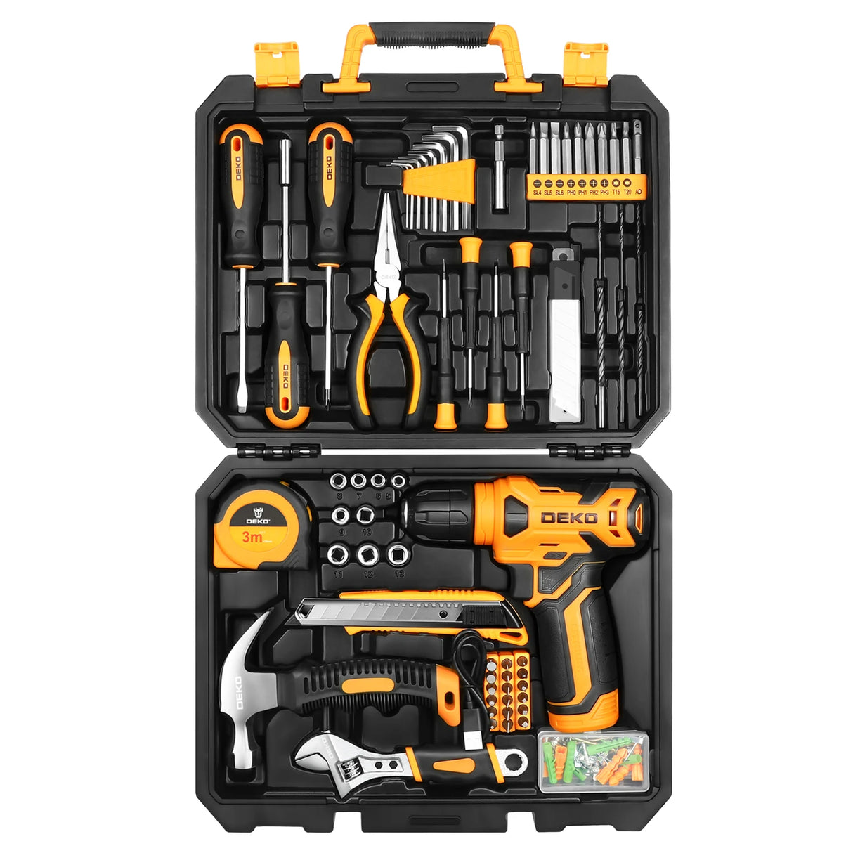 Kit de Herramientas DEKO 8V Inalámbrico – Taladro 3/8” 10 mm Sin Llave con Accesorios para Hogar