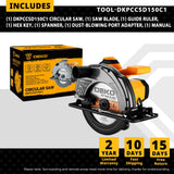 Sierra circular eléctrica serie DEKO DKCS, cortadora multifuncional de 185mm, herramienta eléctrica doméstica de 1500W con mango auxiliar