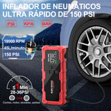 Arrancador de Coche 8000/9000A con Compresor 150 PSI – Booster Batería Portátil para Gasolina y Diésel