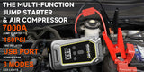GKFLY 4 en 1 Arrancador de Coche 7000A con Compresor 150 PSI – Power Bank y Bomba Digital 12V
