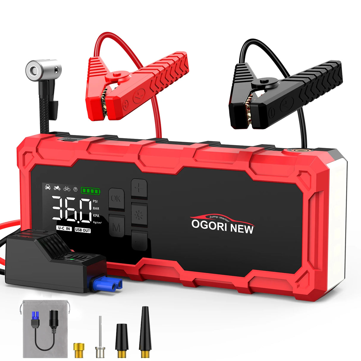 Arrancador de Coche 8000/9000A con Compresor 150 PSI – Booster Batería Portátil para Gasolina y Diésel