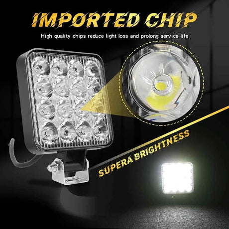 Faro LED 48W Universal 12V-48V para Coche, SUV y 4x4 – Luz Antiniebla Off-Road Cuadrada con Modo Flash y Alta Potencia