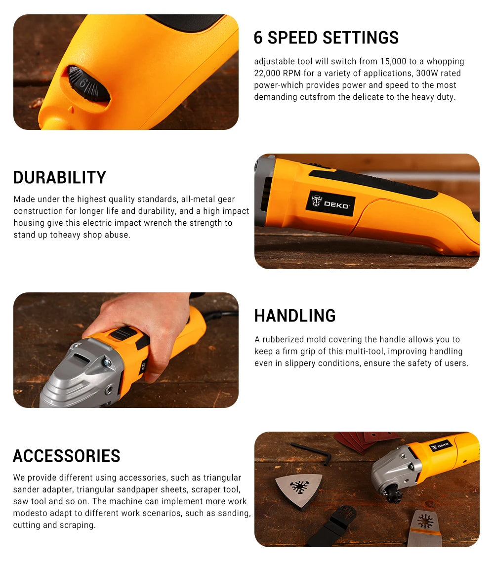 Herramienta Oscilante DEKO DKOM40LD1 220V – Multiherramienta con Velocidad Variable para Carpintería y DIY