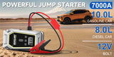 GKFLY 4 en 1 Arrancador de Coche 7000A con Compresor 150 PSI – Power Bank y Bomba Digital 12V