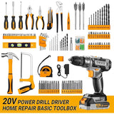 Kit Taladro Inalámbrico DEKO 20V – Taladro con Batería y Caja de Herramientas para Hogar