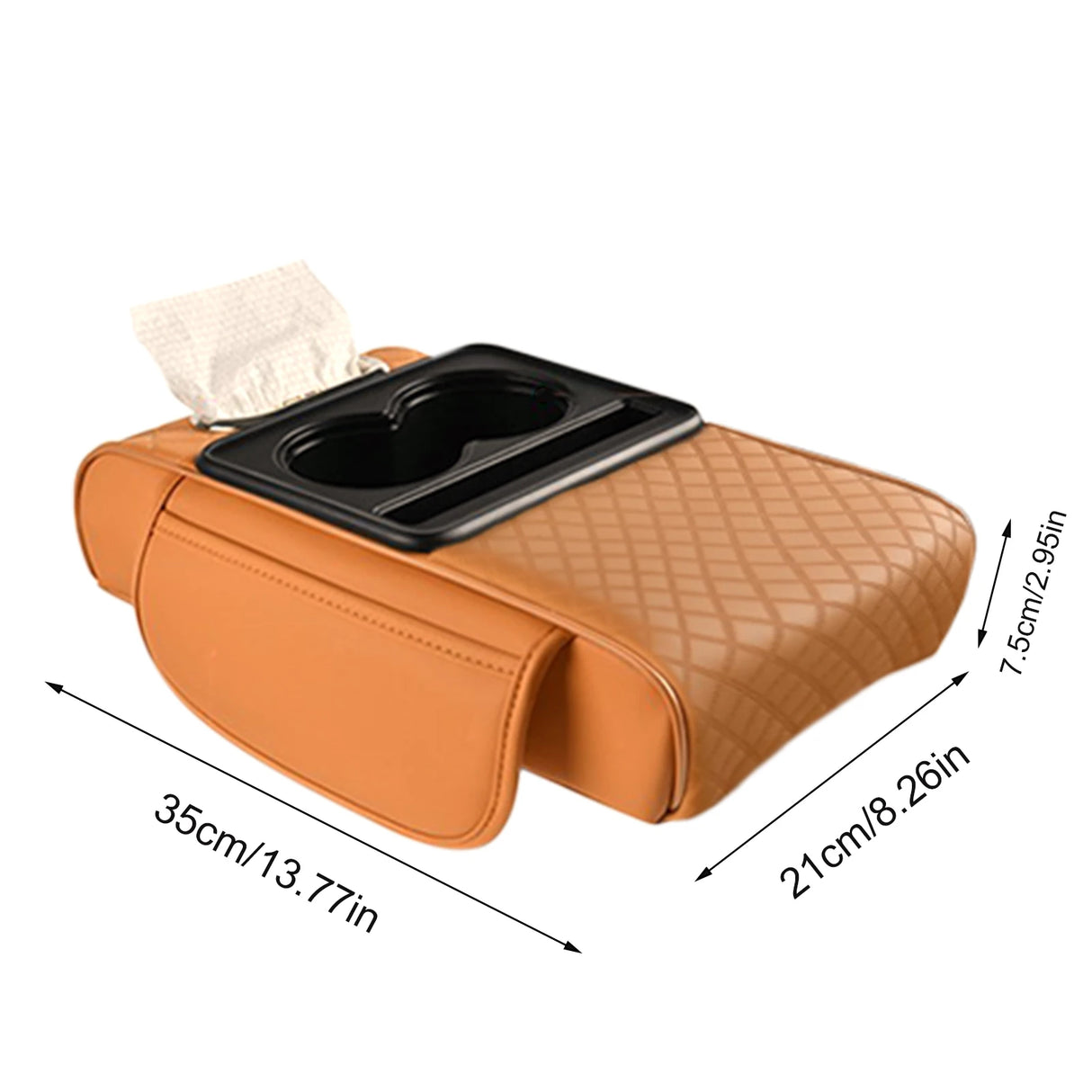 Caja Reposabrazos de Coche con Portavasos y Almacenamiento Lateral – Cojín Elevador con Soporte para Pañuelos y Cubierta Interior