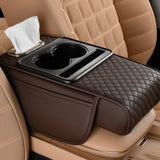 Caja Reposabrazos de Coche con Portavasos y Almacenamiento Lateral – Cojín Elevador con Soporte para Pañuelos y Cubierta Interior