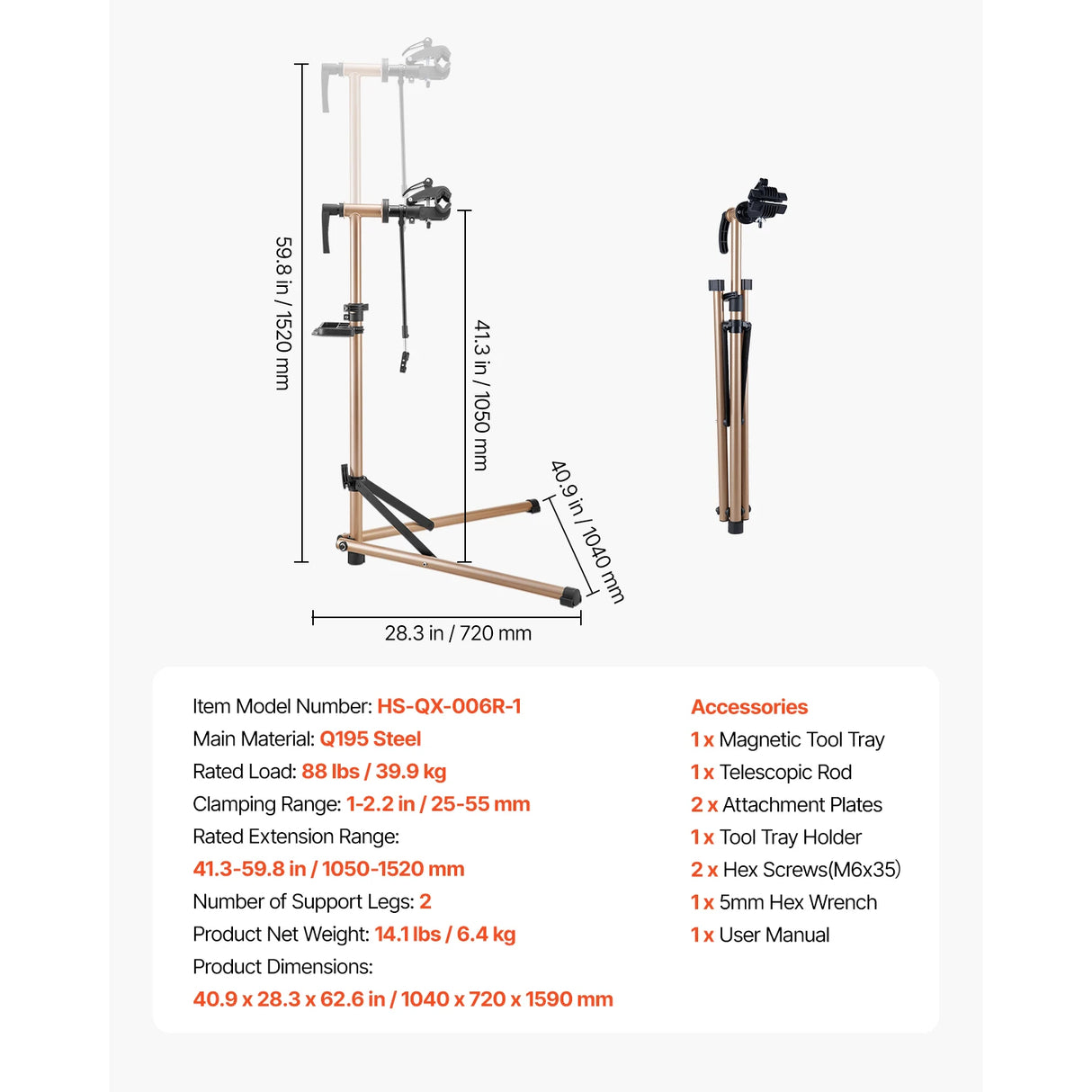 Soporte de Reparación de Bicicletas SucceBuy Plegable – Caballete de Trabajo Ajustable Alta Resistencia (30-50 kg), Soporte de Mantenimiento para MTB y Bicicleta de Carretera