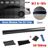 Lámina Tintada para Ventanas de Coche 50x300 cm – Negro 5%–70% VLT, Protección UV y Adhesivo Solar