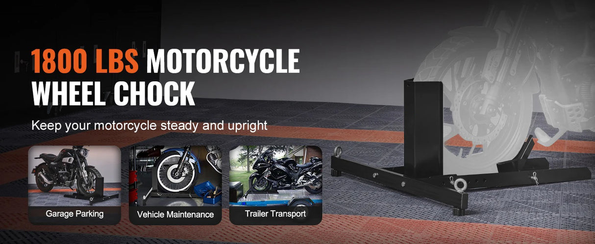 Soporte para Rueda Delantera de Motocicleta SucceBuy 1800 lb – Caballete Vertical de Acero Ajustable, Estabilizador de Moto para Garaje y Transporte