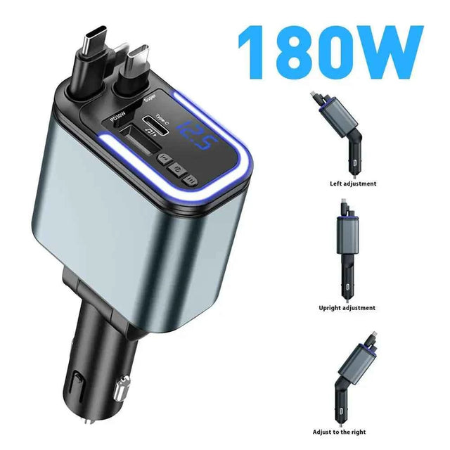 Cargador de Coche 5 en 1 con Bluetooth FM – Carga Rápida USB, Cable Retráctil, MP3 y Soporte U Disk