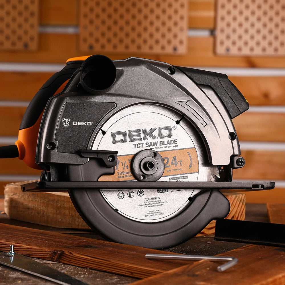 Sierra Circular DEKO 185 mm 1200W – Cortadora Eléctrica con Mango Auxiliar Serie DKCS