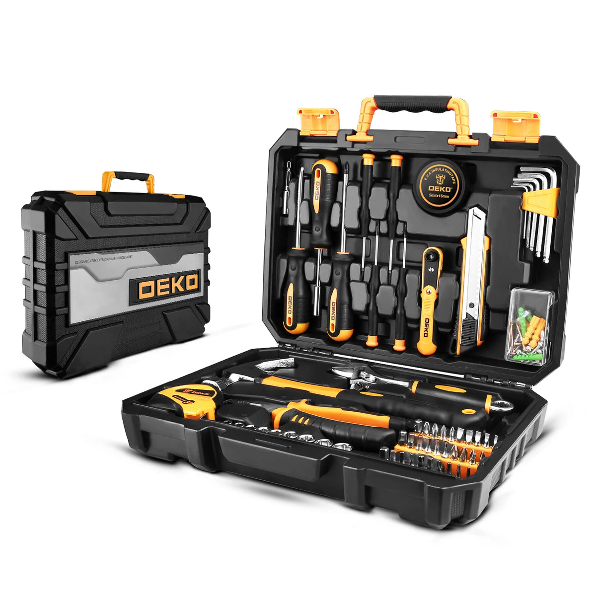 Kit de Herramientas DEKO 100 Piezas – Juego Multifuncional para Carpintería y Bricolaje