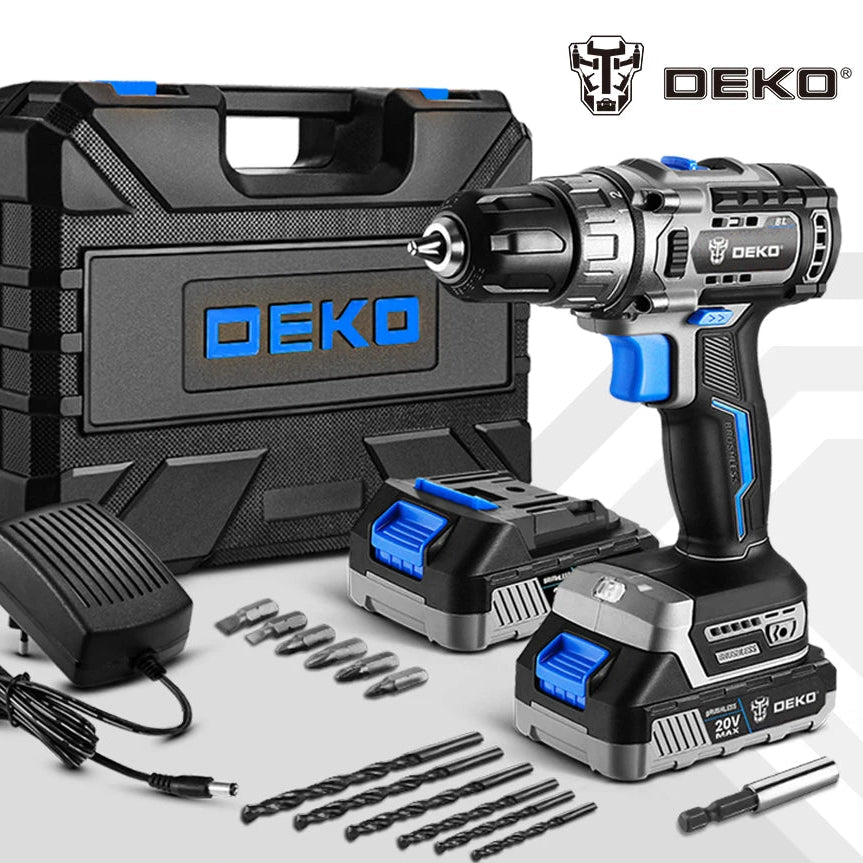 Kit Taladro Inalámbrico DEKO 20V Brushless – Mini Destornillador Eléctrico 2 Velocidades para Carpintería