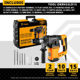 Martillo Perforador DEKO DKRH32LD1 2000W 220V – Taladro de Impacto y Demolición Multifuncional con 6 Accesorios
