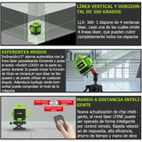 Nivel Láser Verde 4D 16 Líneas con Soporte y Mando a Distancia – Nivelador Automático Horizontal y Vertical, Alta Precisión para Construcción