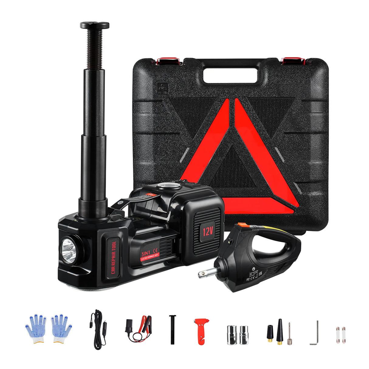 Gato de tijera eléctrico 5T 12V SucceBuy con llave de impacto, compresor de aire y luz LED, kit completo para coche SUV y camión