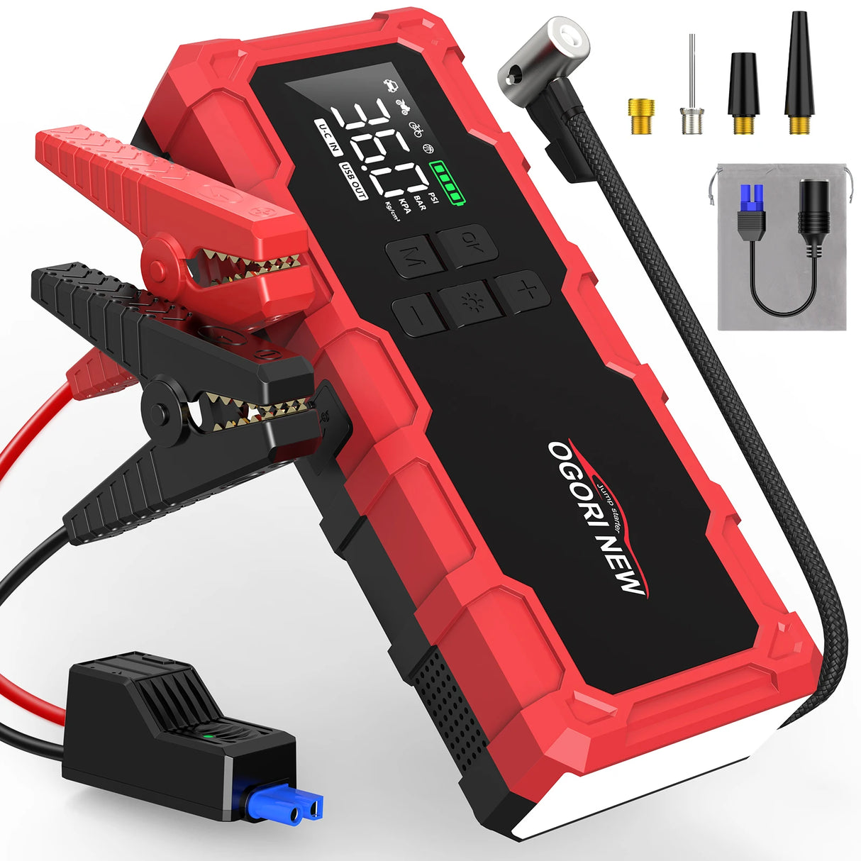 Arrancador de Coche 8000/9000A con Compresor 150 PSI – Booster Batería Portátil para Gasolina y Diésel