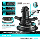 Lijadora de Pared DEKO 900W con LED – Lijadora de Yeso con Bolsa de Polvo y Accesorios