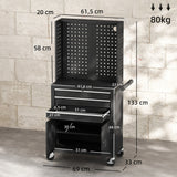 Carro de Herramientas HOMCOM con 3 Cajones y Panel Pegboard – Organizador de Taller con Ruedas Negro