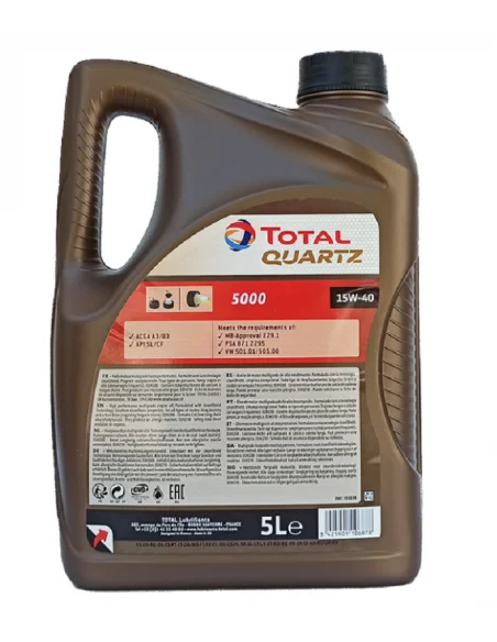 Aceite de Motor TOTAL Quartz 5000 15W40 5L – Lubricante de Alta Calidad para Coches Gasolina y Diésel, Protección y Rendimiento