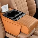 Caja Reposabrazos de Coche con Portavasos y Almacenamiento Lateral – Cojín Elevador con Soporte para Pañuelos y Cubierta Interior