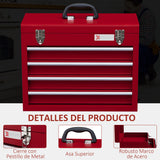DURHAND Caja de Herramientas de Acero con 4 Cajones Bandeja Tapa Abatible y Cierres Metálicos 51x22x39,5 cm Rojo