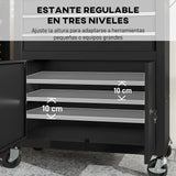 Carro de Herramientas HOMCOM con 3 Cajones y Panel Pegboard – Organizador de Taller con Ruedas Negro