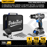 Kit Taladro Inalámbrico DEKO 20V Brushless – Mini Destornillador Eléctrico 2 Velocidades para Carpintería