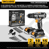 Taladro Inalámbrico DEKO 20V – 2 Velocidades, 18+1 Posiciones y Kit de 29 Piezas con Batería