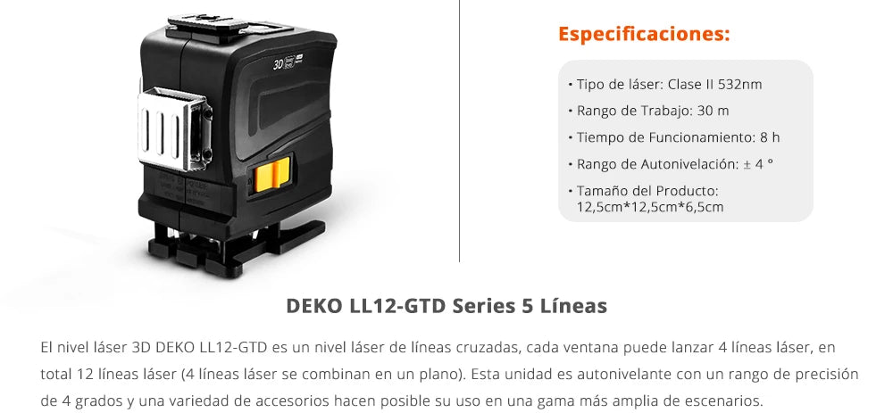 Nivel Láser DEKO 3D 12 Líneas Verde LL12-GTD – Autonivelante con Control Remoto Alta Precisión