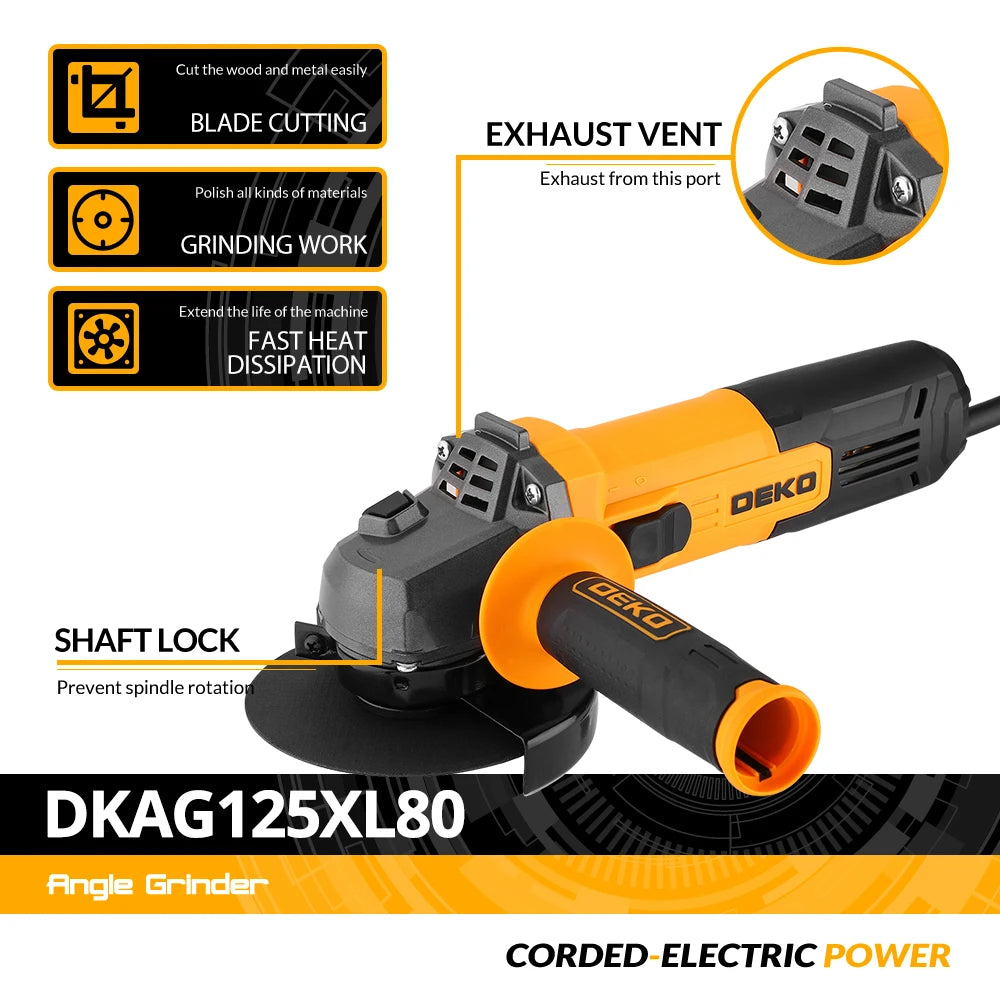 Amoladora Angular DEKO 115 mm 800W 11.000 RPM – Herramienta Eléctrica para Madera y Metal