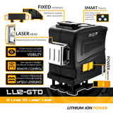 Nivel Láser DEKO 3D 12 Líneas Verde LL12-GTD – Autonivelante con Control Remoto Alta Precisión