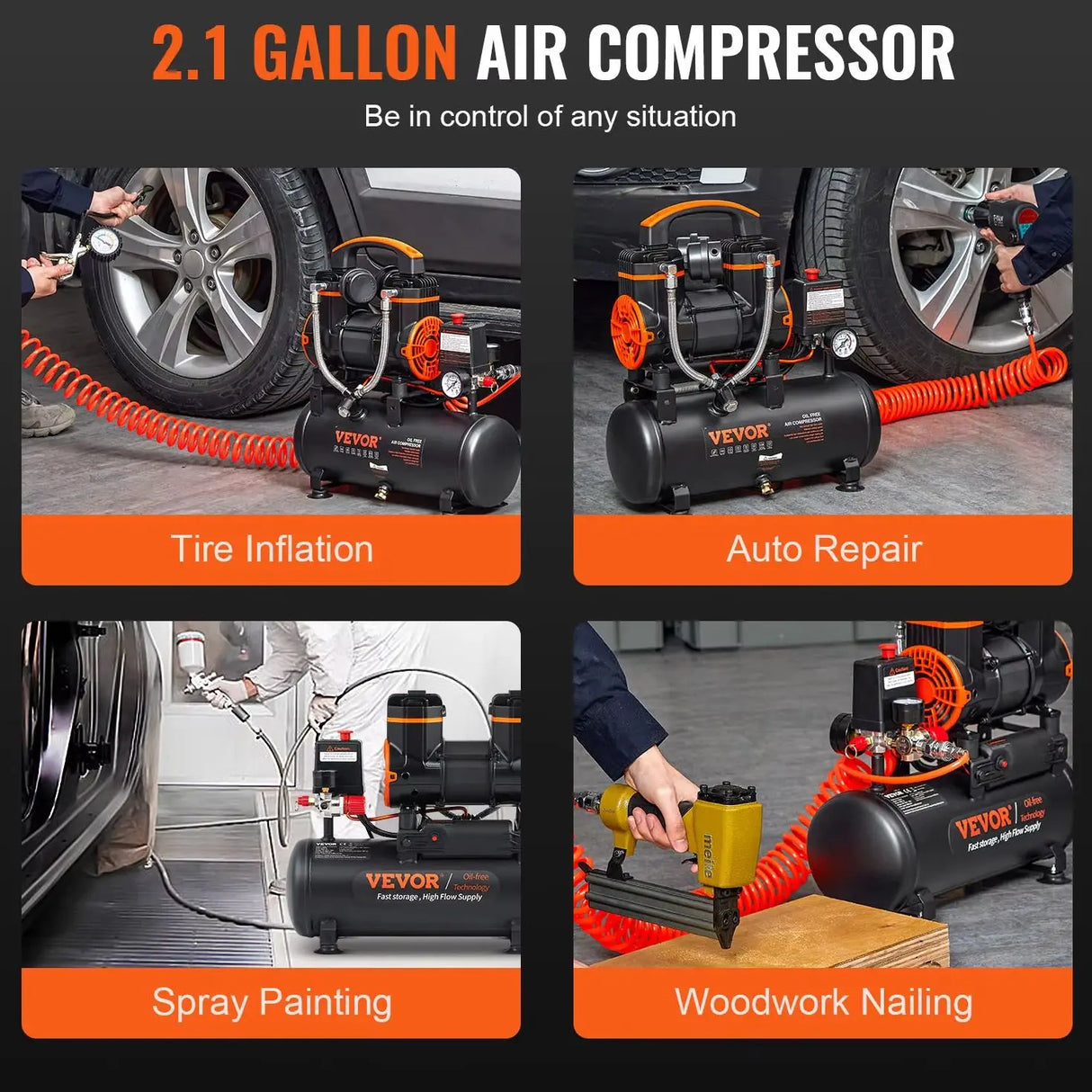 Compresor de aire portátil SucceBuy 900W 1450W 1800W silencioso sin aceite, bomba de inflado para neumáticos coche moto y herramientas