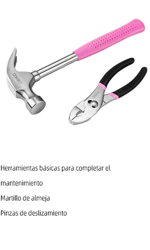 Maletín de Herramientas DEKO Rosa 62 Piezas – Kit Completo para Bricolaje, Hogar, Oficina y Coche