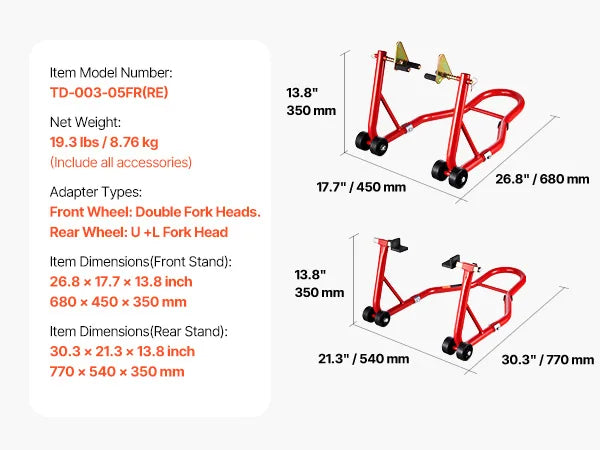 Soporte Elevador para Motocicleta SucceBuy 850 lb – Caballete Delantero y Trasero con Horquilla Doble y Soporte Basculante