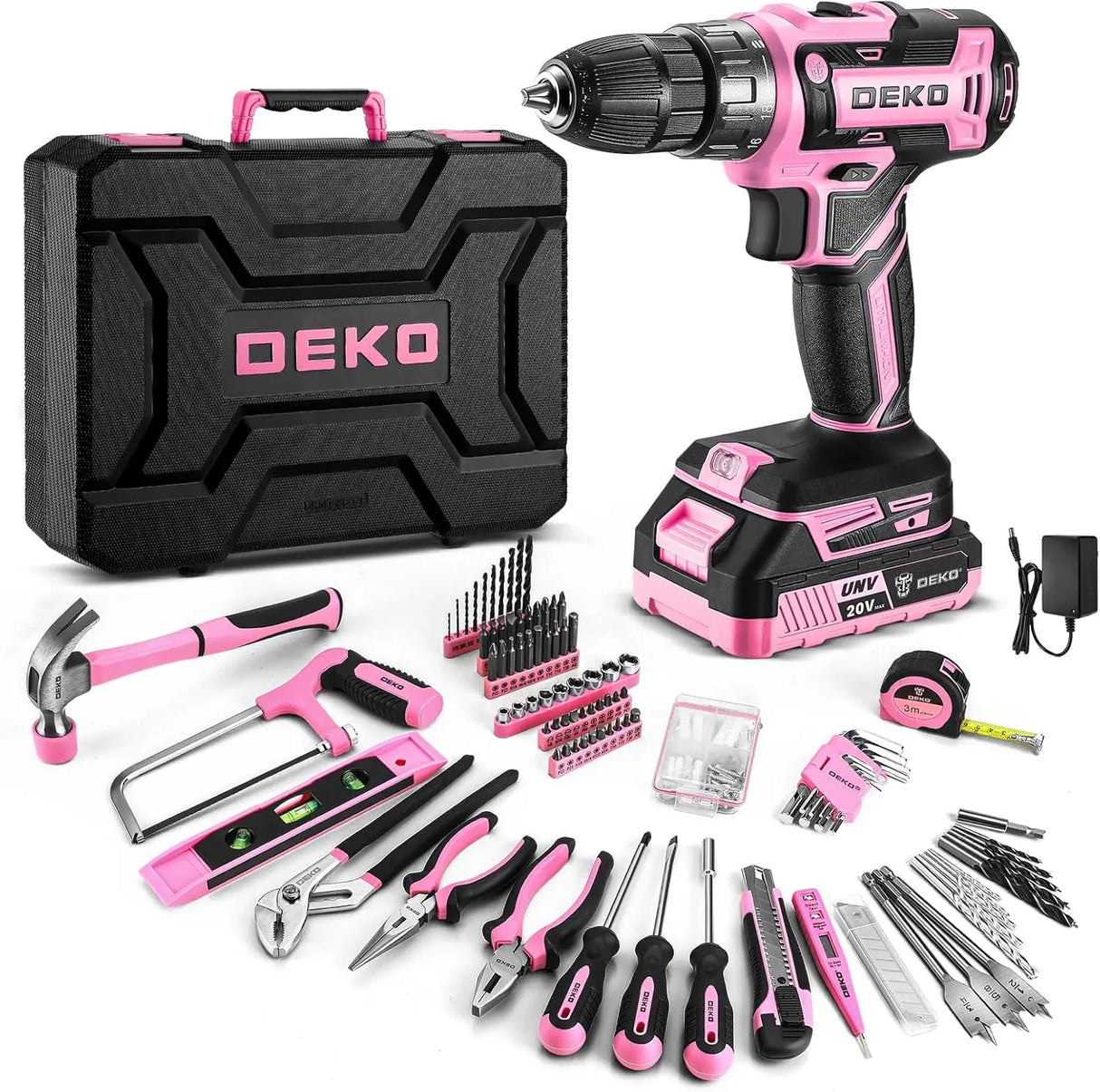 Maletín de Herramientas DEKO 186 Piezas con Taladro 20V – Kit Completo Profesional para Bricolaje