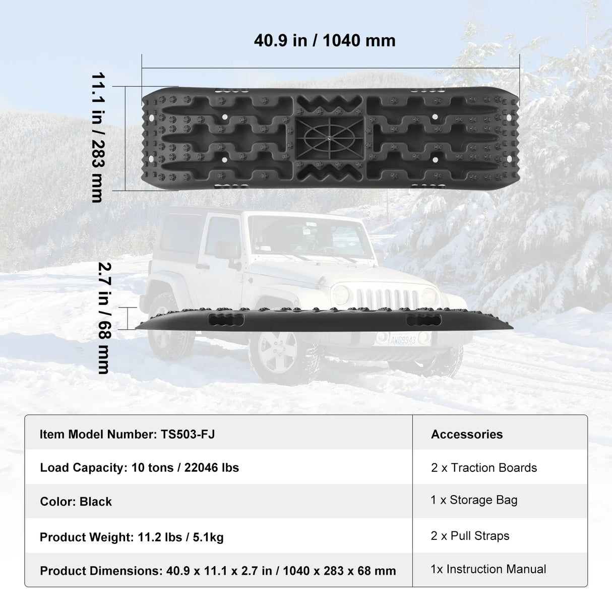 SucceBuy Placas de tracción de 10 toneladas con placas de recuperación de material PP para camioneta de vehículos todoterreno SUV RV par esteras de tracción de neumáticos