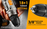 Taladro Inalámbrico DEKO 20V – 2 Velocidades, 18+1 Posiciones y Kit de 29 Piezas con Batería