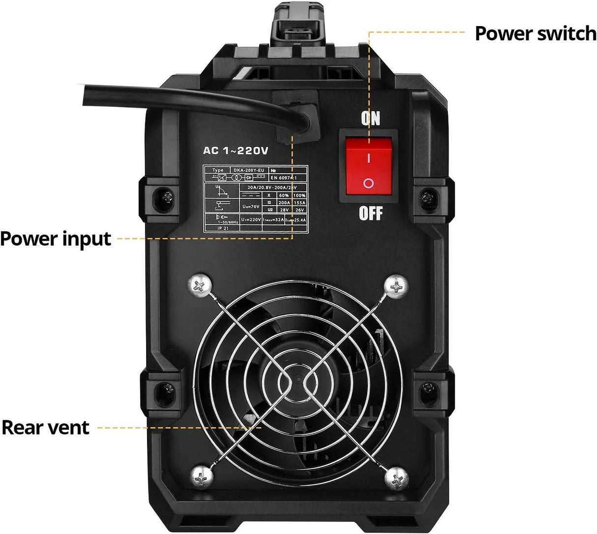 Soldadora DEKO MMA 220V ARC 200A – Máquina de Soldadura con Soporte de Electrodo y Accesorios