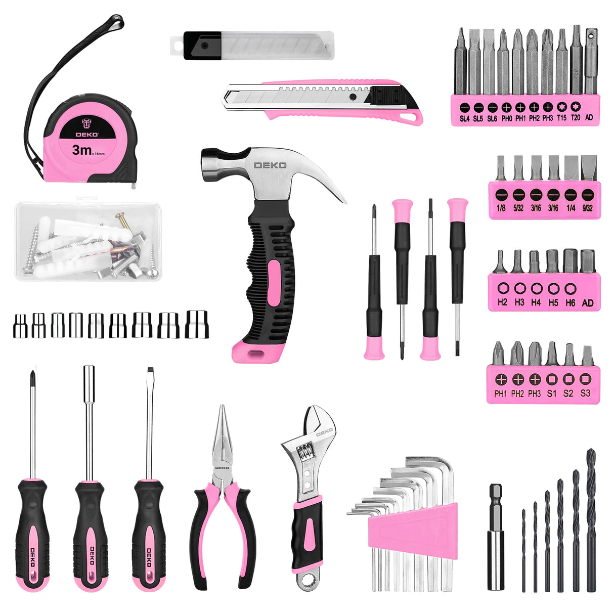 DEKO DKMT126 Kit de Herramientas 126 Piezas con Taladro Inalámbrico 8V y Accesorios para Bricolaje y Hogar