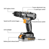 Taladro Inalámbrico DEKO 20V con Batería y Cargador – Kit Ligero para Bricolaje y Carpintería Doméstica