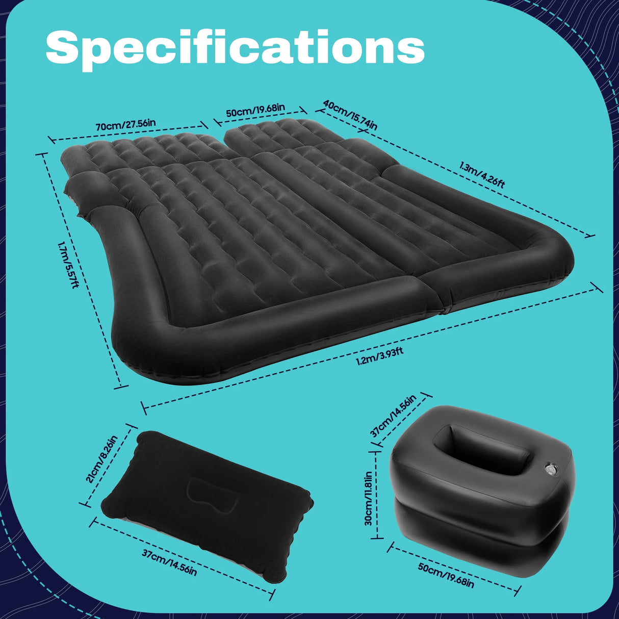 Cama Inflable para Coche con Bomba y Almohada – Colchón Hinchable Plegable Universal para Asiento Trasero, Cojín Flocado Portátil para Viajes