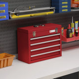 DURHAND Caja de Herramientas de Acero con 4 Cajones Bandeja Tapa Abatible y Cierres Metálicos 51x22x39,5 cm Rojo