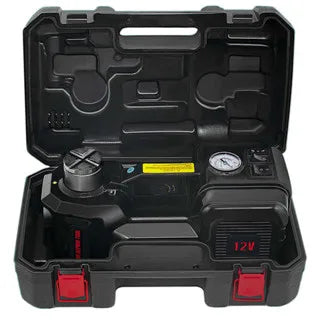 Gato hidráulico eléctrico de suelo para coche, bomba de inflado de neumáticos y linterna LED, juego 3 en 1 con martillo de seguridad, 12V, 5 toneladas, QZ002