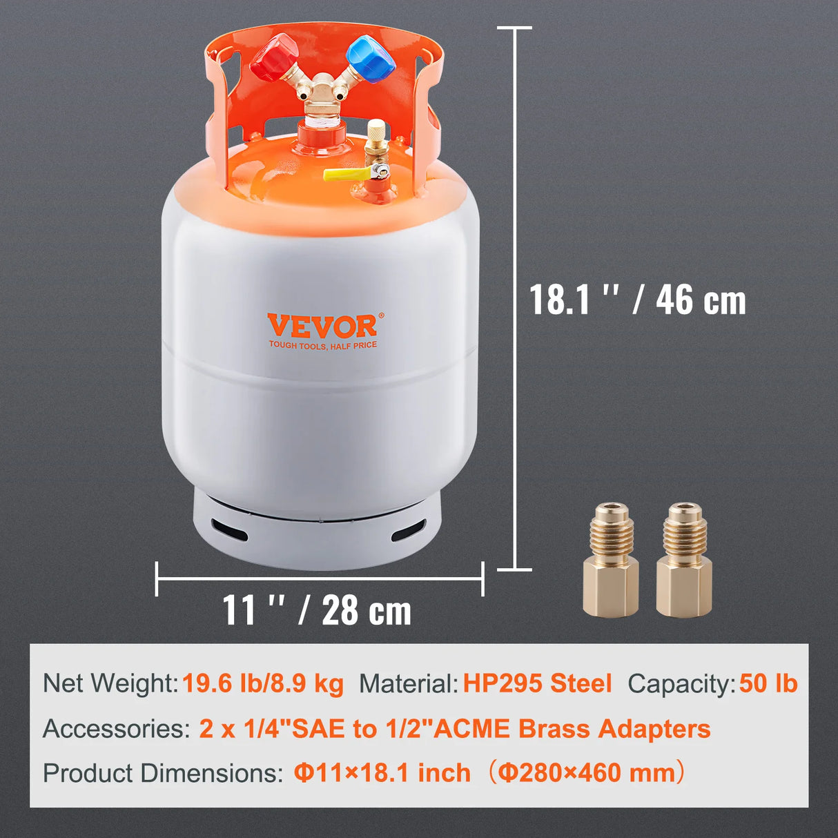 Tanque de Recuperación de Refrigerante SucceBuy 50 LBS – Cilindro Portátil 400 PSI con Válvula en Y para Líquido/Vapor, Compatible R22 y R134A