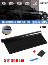 Lámina Tintada para Ventanas de Coche 50x300 cm – Negro 5%–70% VLT, Protección UV y Adhesivo Solar