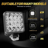 Faro LED 48W Universal 12V-48V para Coche, SUV y 4x4 – Luz Antiniebla Off-Road Cuadrada con Modo Flash y Alta Potencia